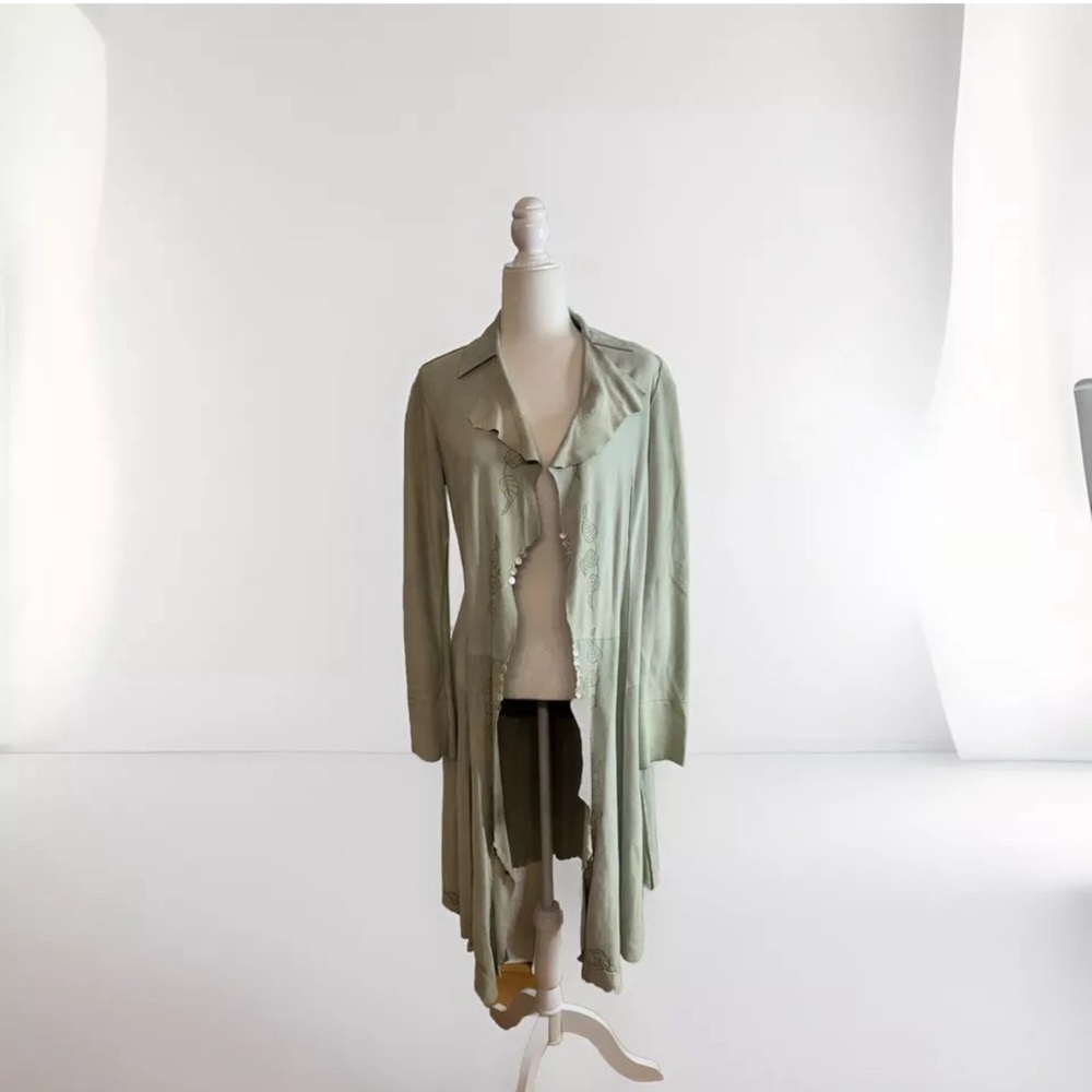 Vintage Suede Italian Long Duster Open Cardigan Sz Sm From Singer CHER